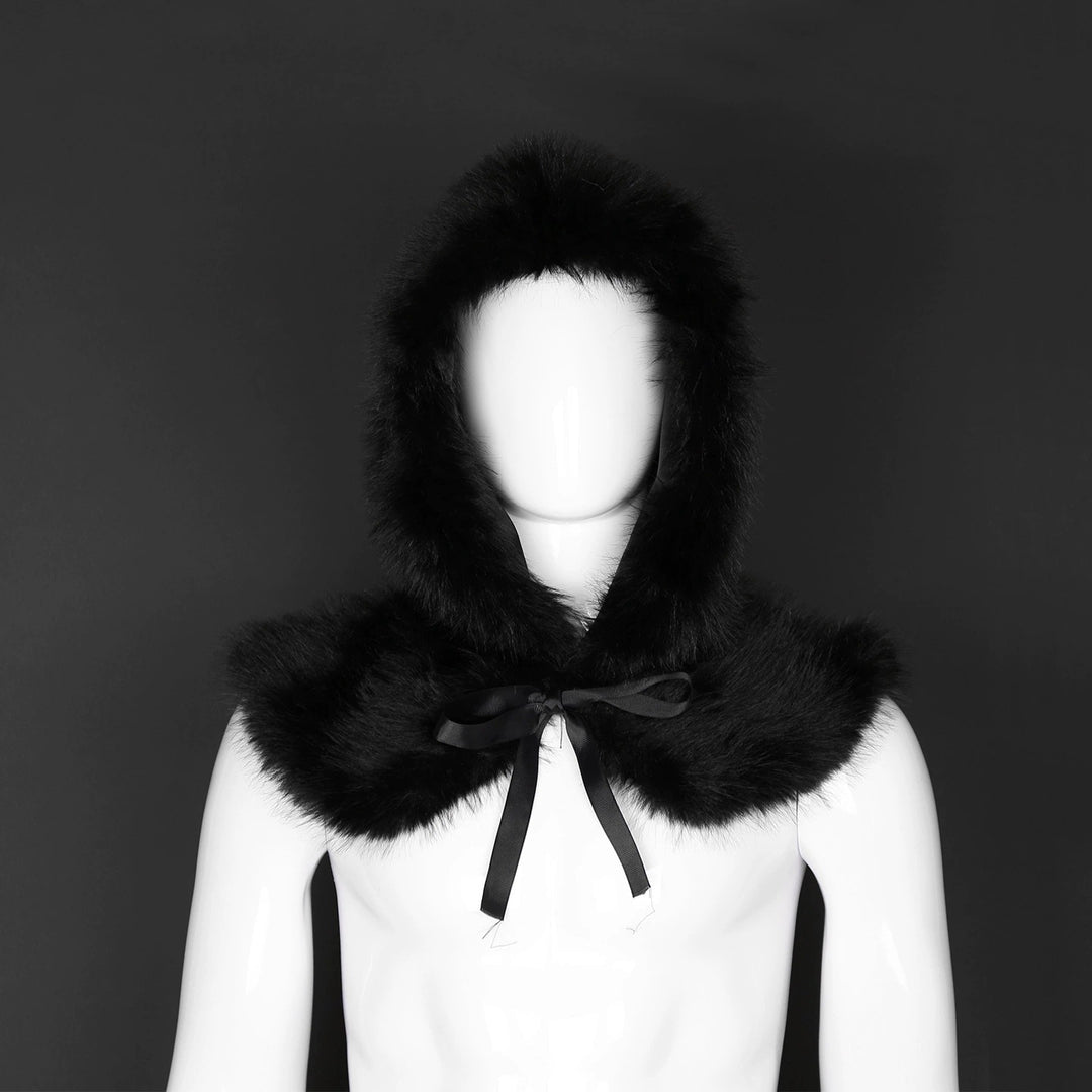 Women's hooded stole made of dense faux fur with tie and shoulder cape Amarae