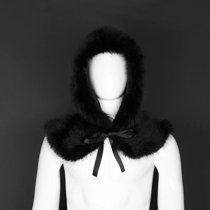 Women's hooded stole made of dense faux fur with tie and shoulder cape Amarae