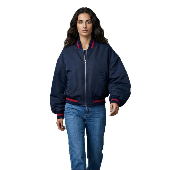 Women's Short Cut Oversized Bomber Jacket with Voluminous Sleeves and Ribbed Cuffs Amarae