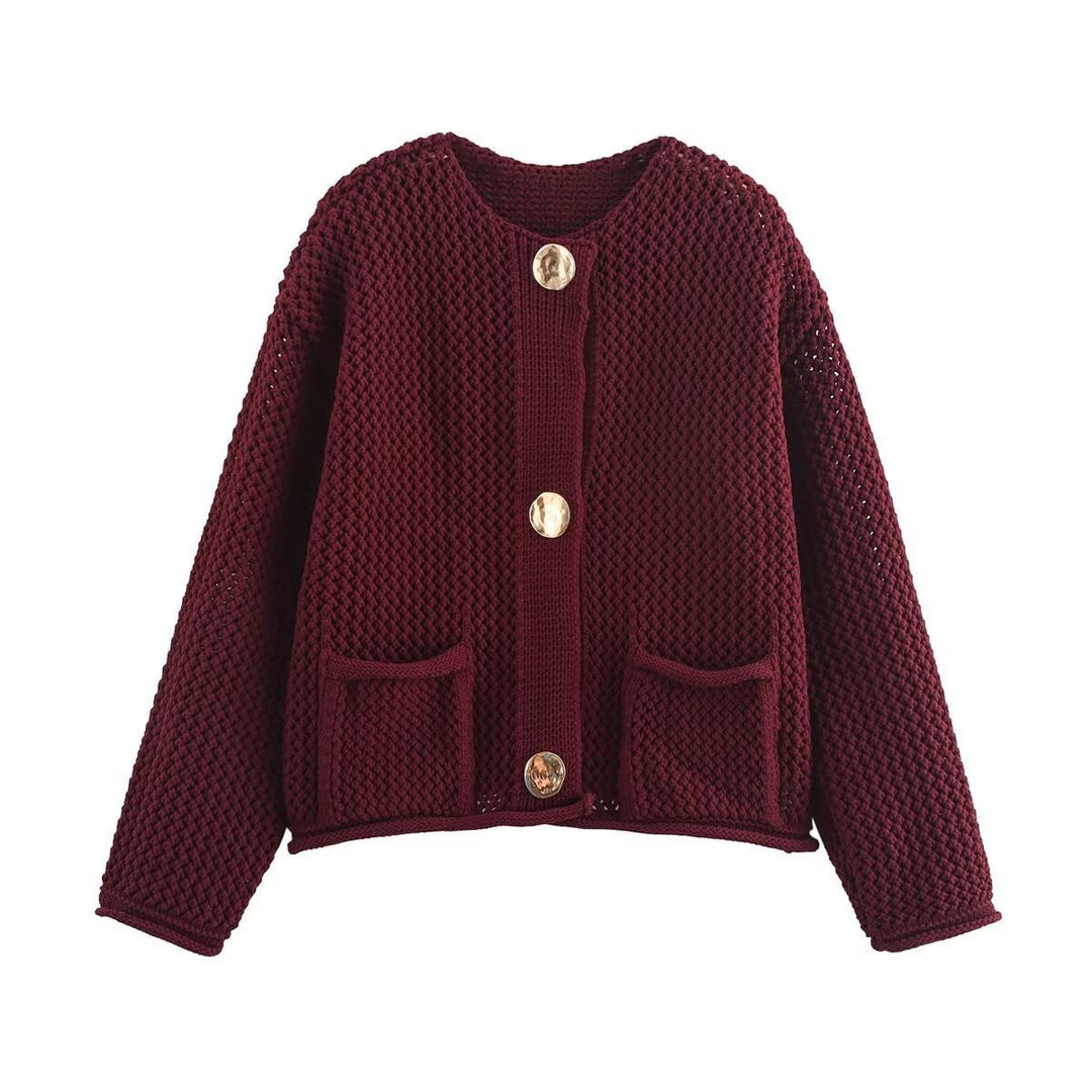 Women's sharply cut cardigan with relief texture and decorative jewelry buttons Amarae