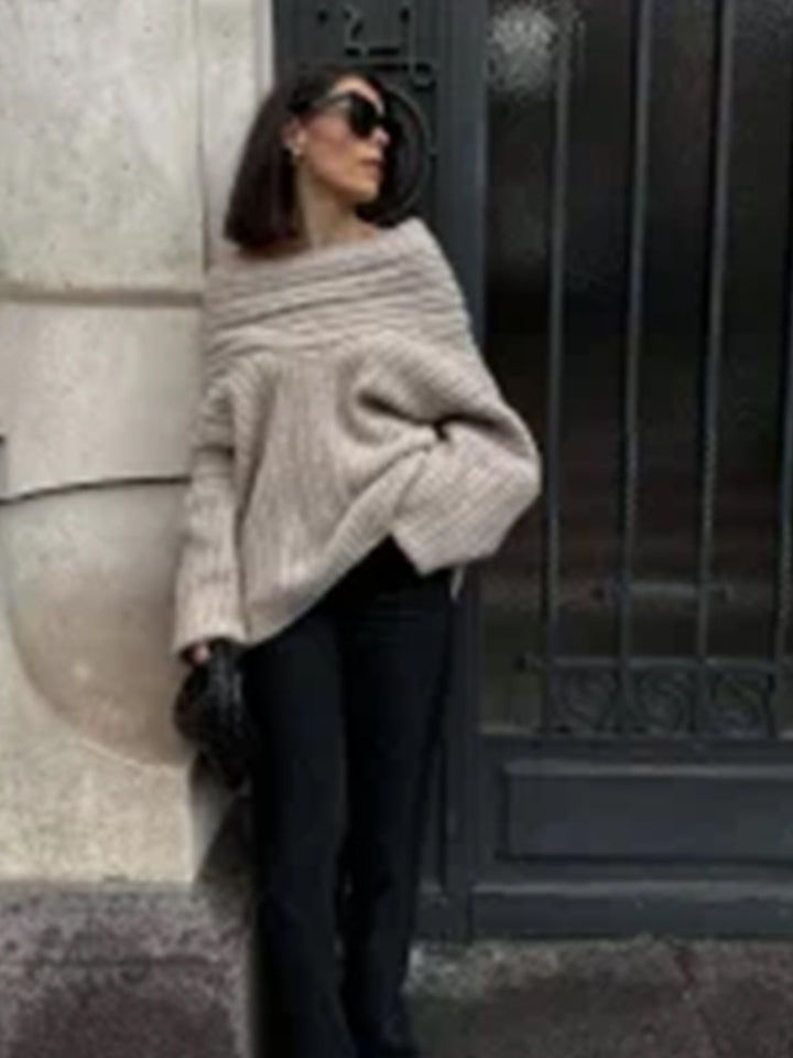 Women's Oversized Chunky Knit Sweater with Hood, Drop Shoulder and Textured Ribbed Look Amarae