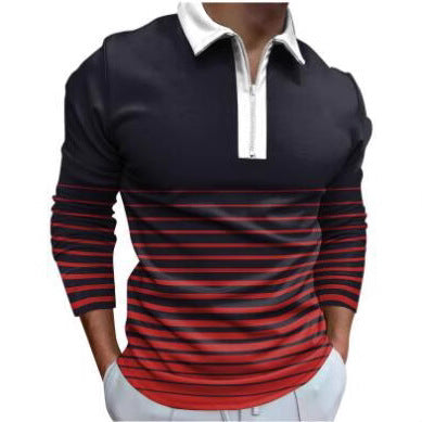Men's long sleeve polo with sporty striped detail and high-quality zipper Amarae