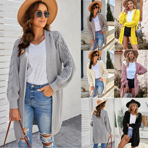 Ladies Large Knit Cardigan with Cable Pattern and Open Front Amarae