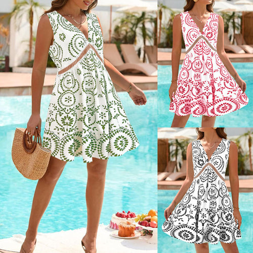 Elegant A-line summer dress for women with a chic spider web floral design