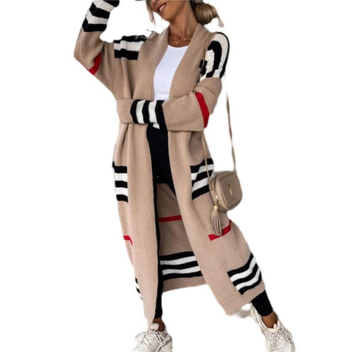 Long knit jacket for women with trendy striped pattern Amarae