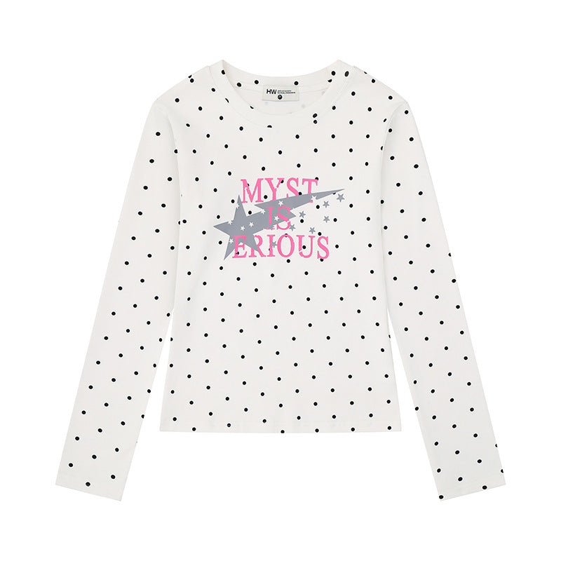 Women's long sleeve shirt made of cotton jersey with polka dot pattern and statement star print Amarae