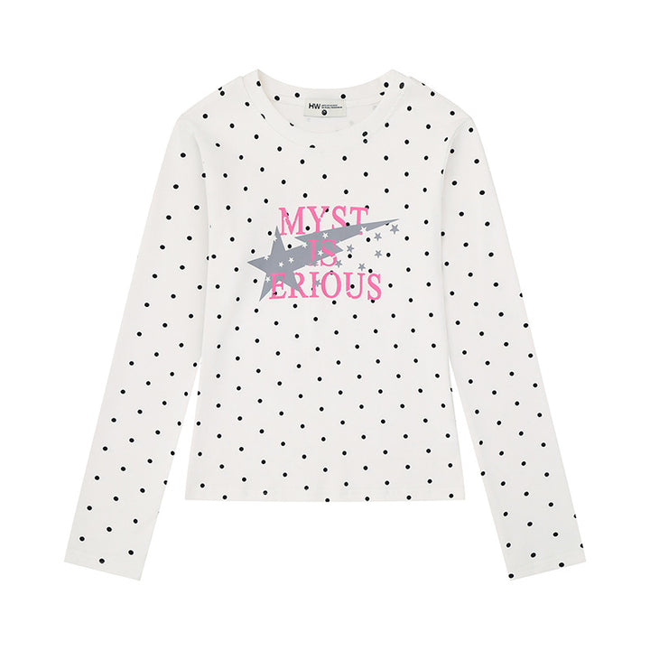 Women's long sleeve shirt made of cotton jersey with polka dot pattern and statement star print Amarae