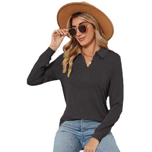 Women long sleeve blouse with polo collar and elegant cut Lune London
