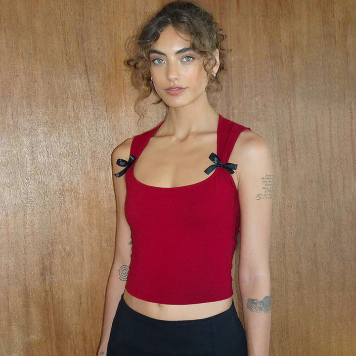 Ladies elegant sleeveless top with bow details Lune London