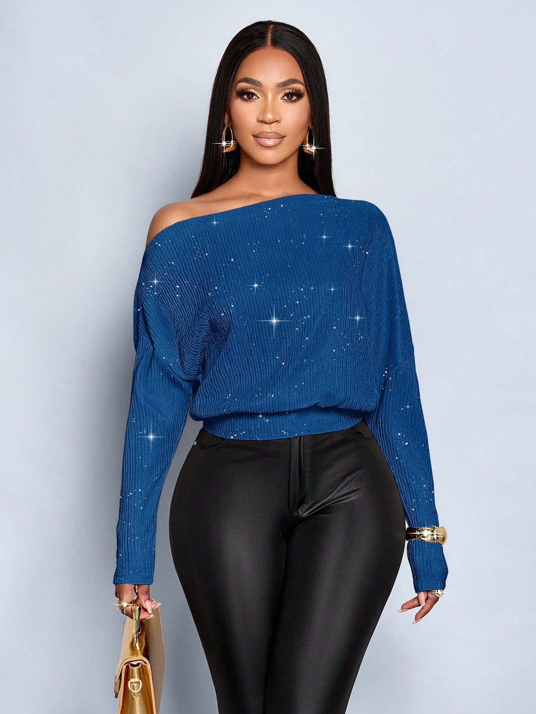 Women's Oversized Rib Knit Sweater with One-Shoulder and Tailored Cuff Amarae