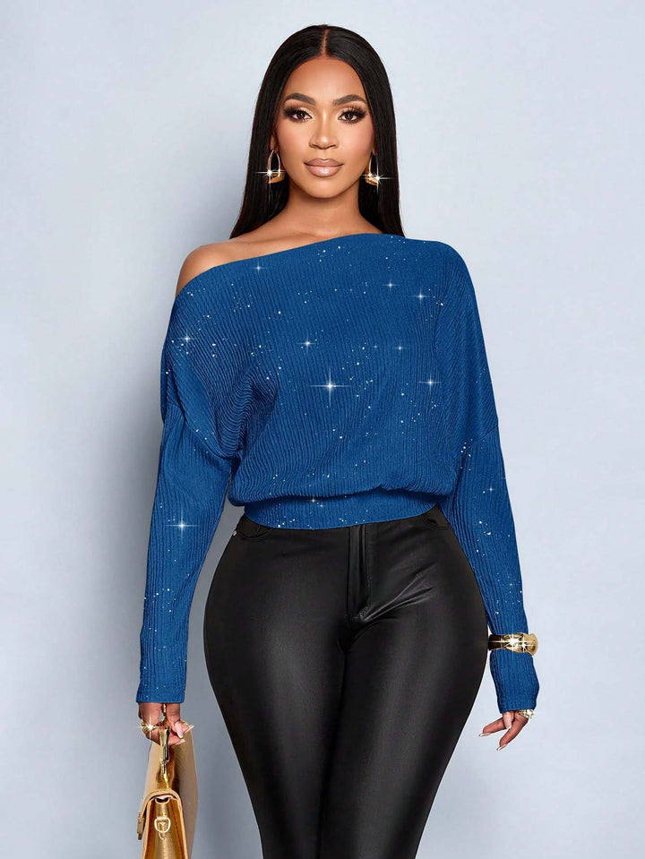 Women's Oversized Rib Knit Sweater with One-Shoulder and Tailored Cuff Amarae