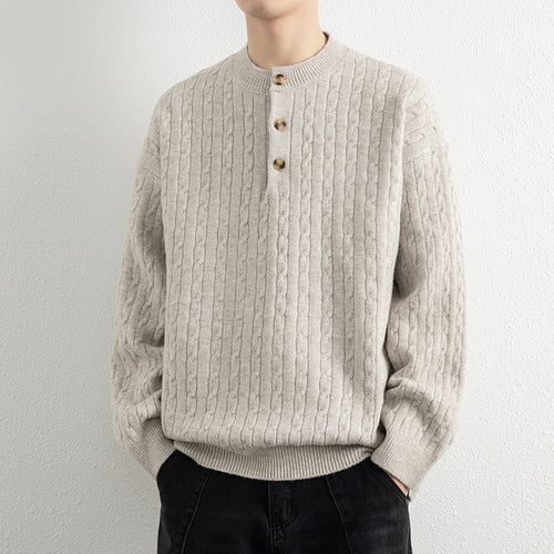 Knitted sweater for men with button details and textured surface Amarae