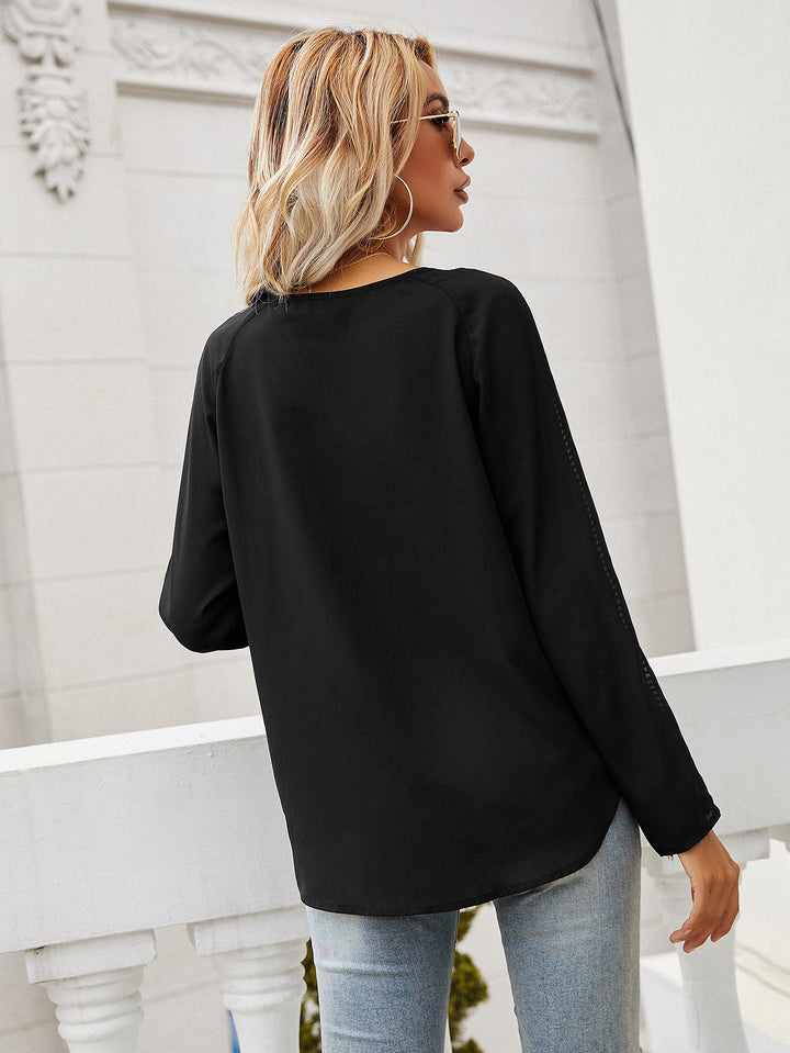 Elegant Women's Blouse with Lace Details and Deep V Neck Lune London