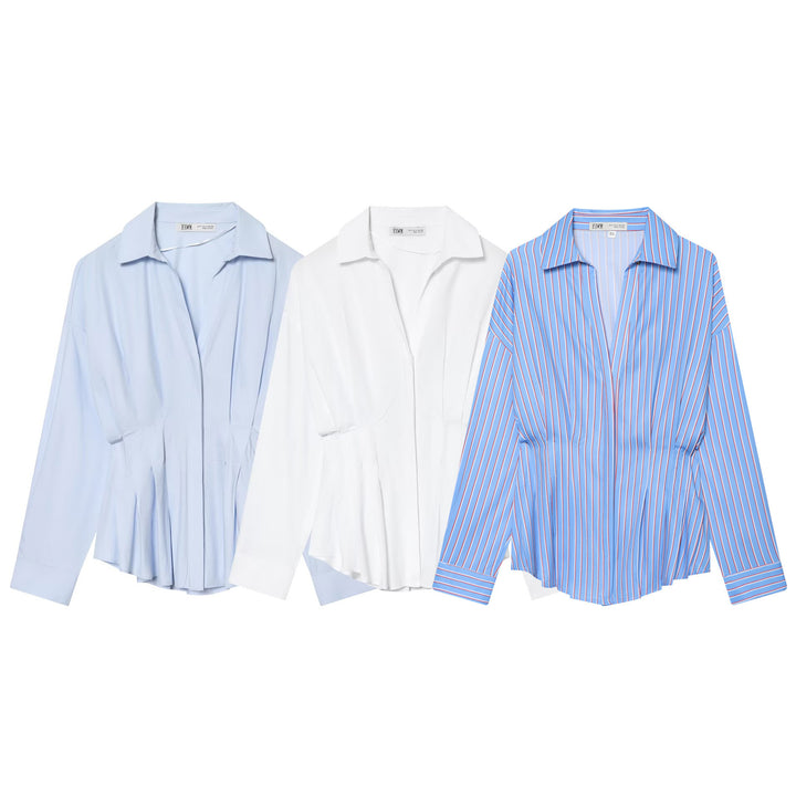 Women's Loose Shirt Blouse with Waist Pleats and Dropped Shoulders Amarae