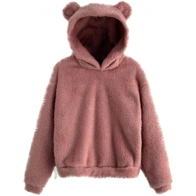 Women's Cozy Teddy Fleece Hoodie with Bear Ears and Oversized Fit Amarae