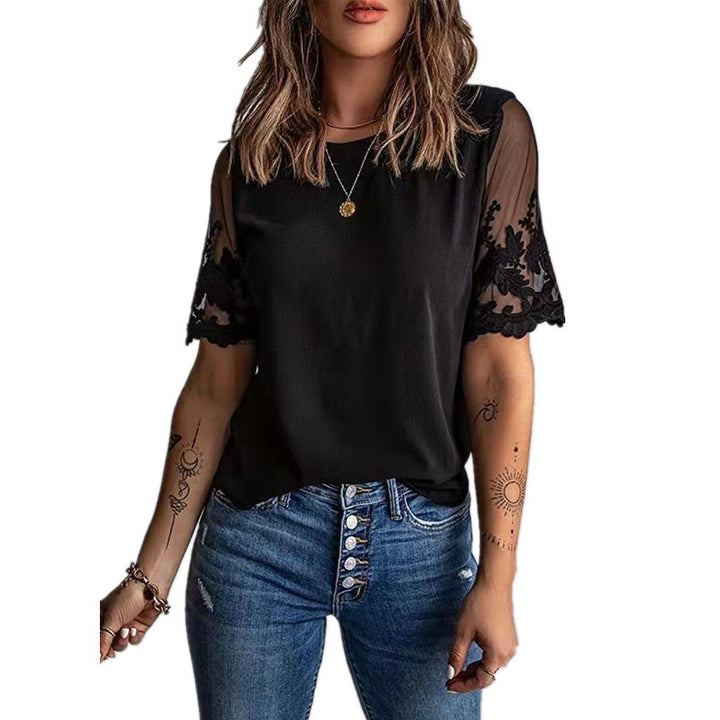 Ladies elegant T-shirt with lace on the sleeves Lune London