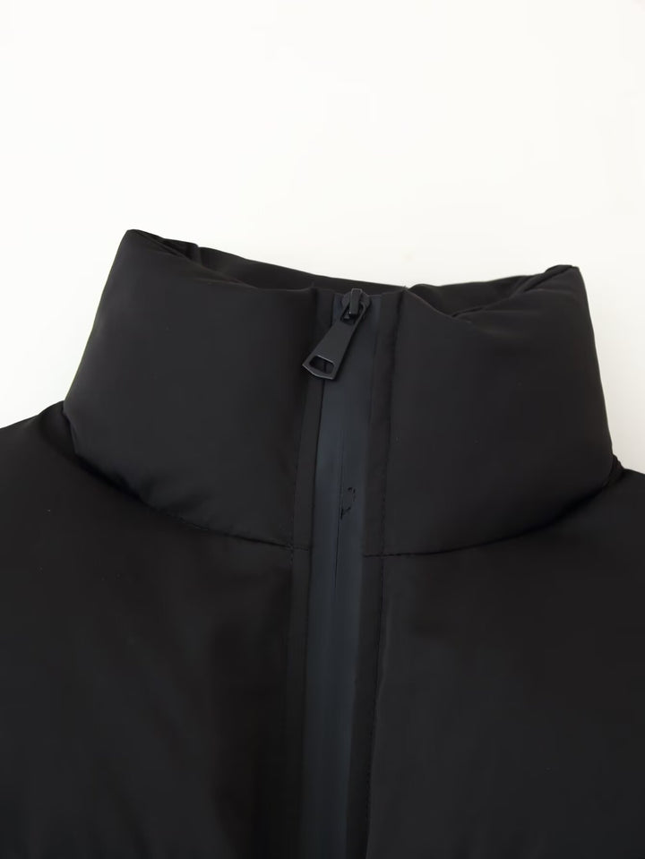 Cropped quilted jacket with high collar and elastic hem for women Lune London
