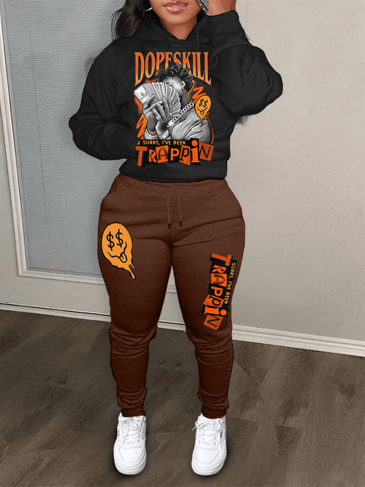 Comfortable hoodie and jogger set for women with creative print Amarae