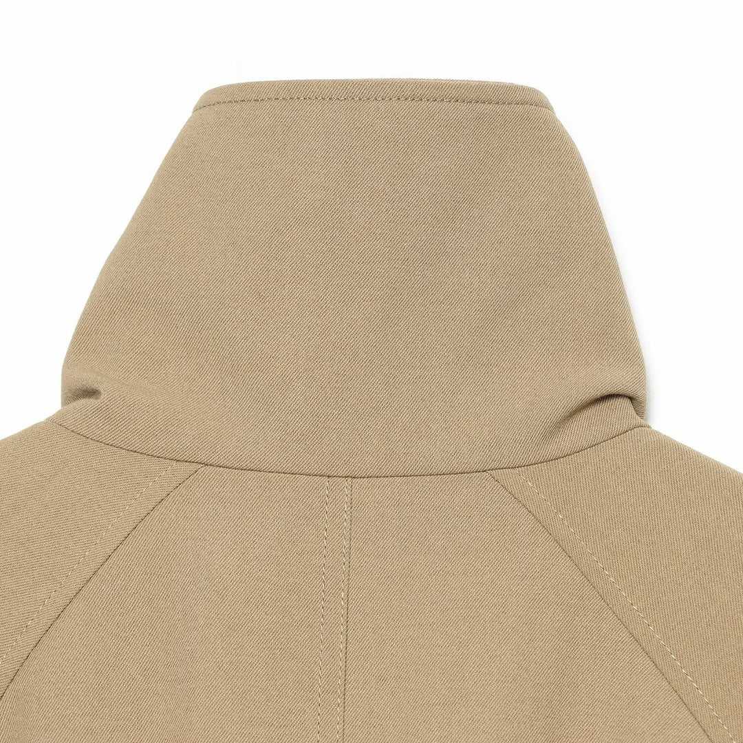 Women Cropped Trench Coat with High Funnel Collar, Raglan Sleeves and Drawstring Waistband Amarae