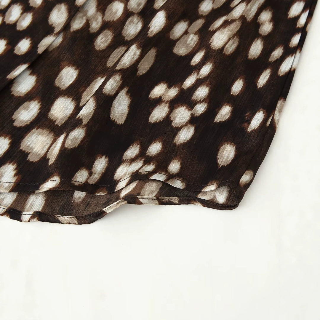 Women's Silk-like Shirt Blouse with Polka Dot Print and Concealed Button Placket Amarae