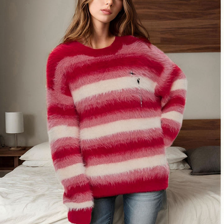 Ladies cozy knit sweater with modern stripes Lune London