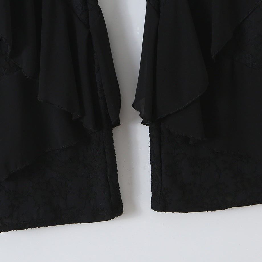 Ladies ruffle pants with lace, flared bell and layered chiffon ruffles Amarae