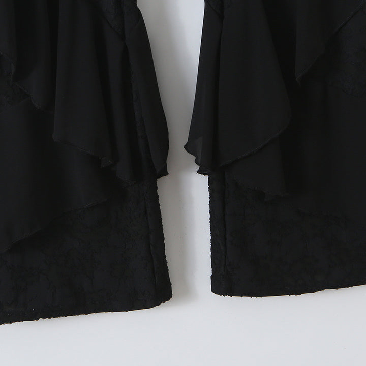 Ladies ruffle pants with lace, flared bell and layered chiffon ruffles Amarae