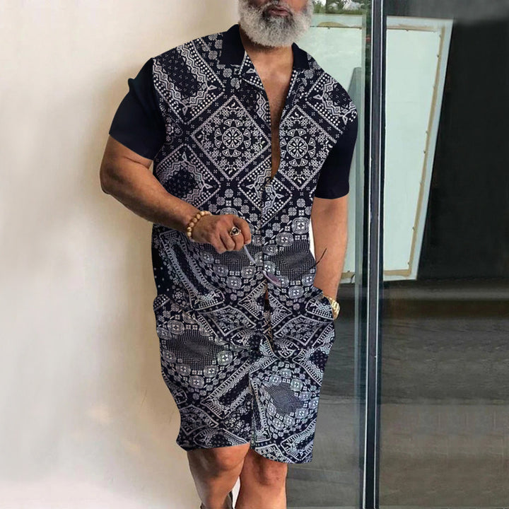 Men's set consisting of a short-sleeved blouse and shorts with a chic striped design