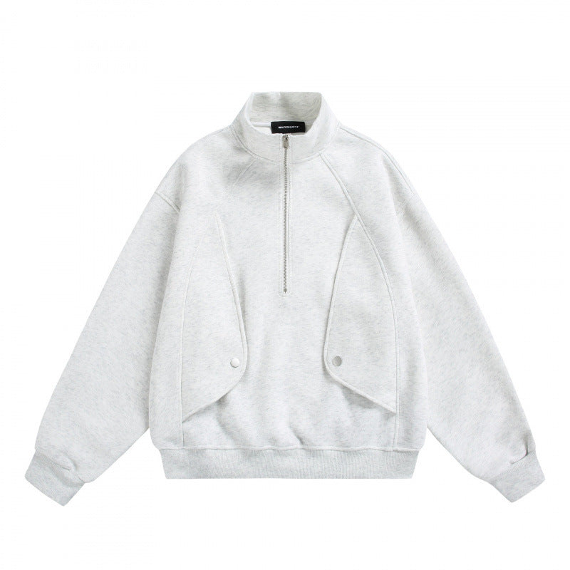 Unisex Oversize-Halfzip-Sweatshirt with Stand-up Collar and Flap Pockets Amarae
