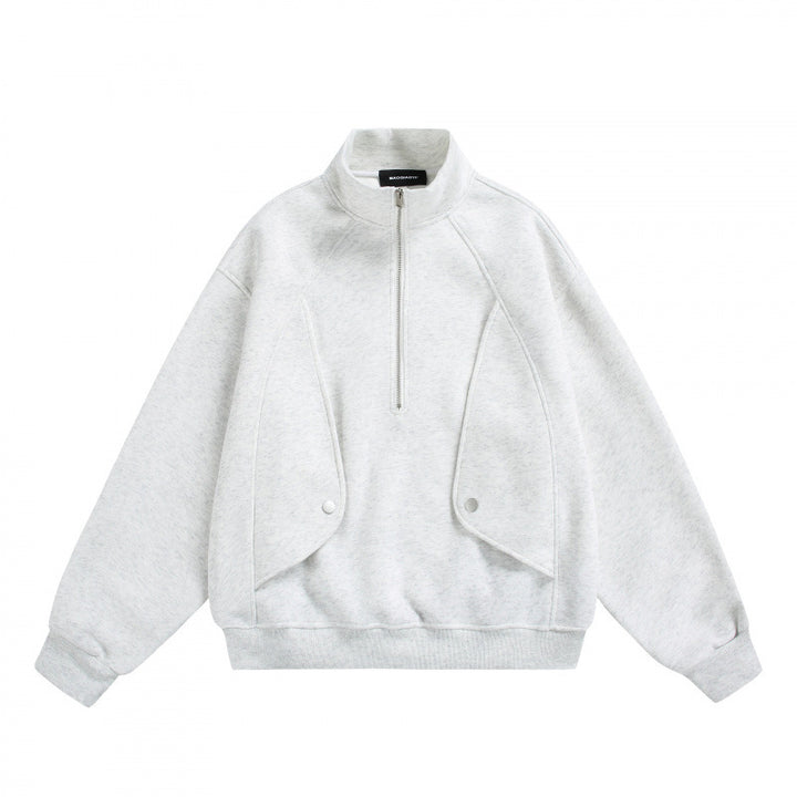 Unisex Oversize-Halfzip-Sweatshirt with Stand-up Collar and Flap Pockets Amarae