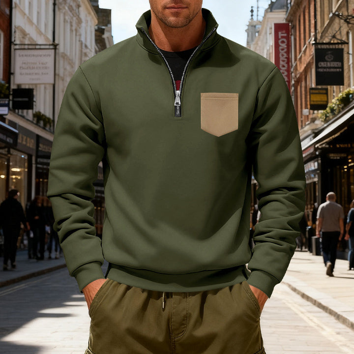 Men's fashionable sweatshirt with half zipper and applied pocket Lune London