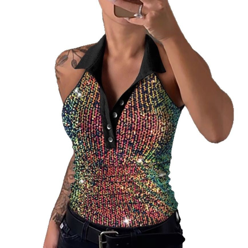 Women Sequin Leopard Print Polo Shirt Lune London