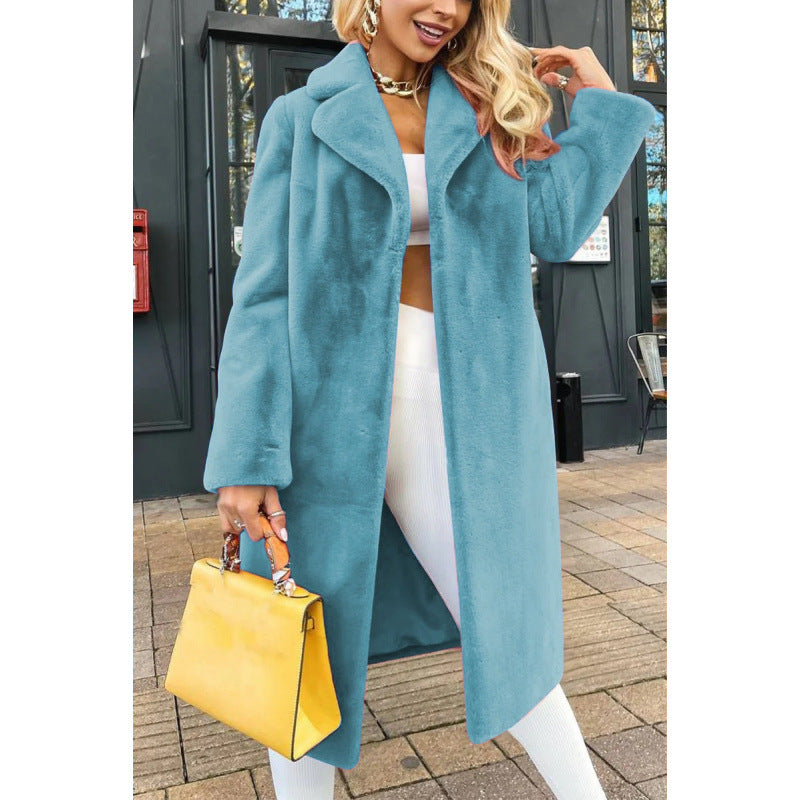 Long fleece coat for women with elegant collar and slim silhouette Lune London