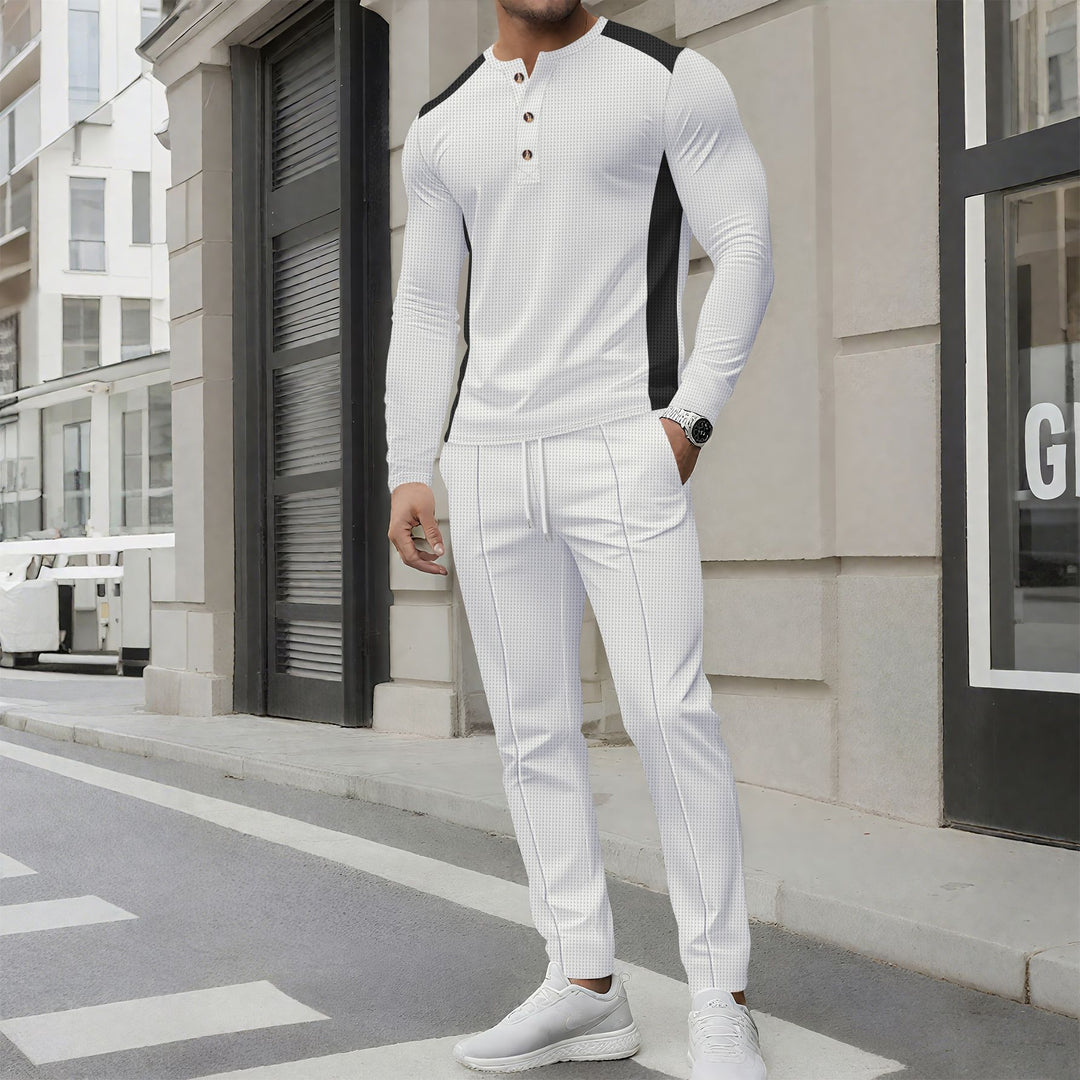 Men's leisure suit with an elegant Henley top and comfortable jogger pants Lune London