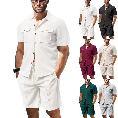 Casual men's set short sleeve shirt and shorts with practical pockets Amarae