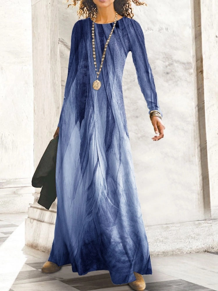Maxi dress for women with an elegant wave pattern print and long sleeves Lune London