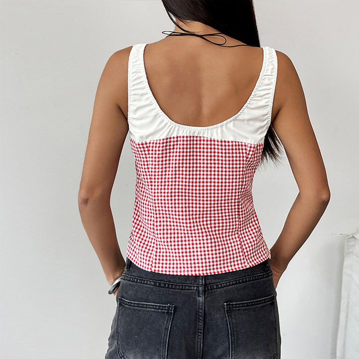 Woman Tie-Front Gingham Crop Top Lune London