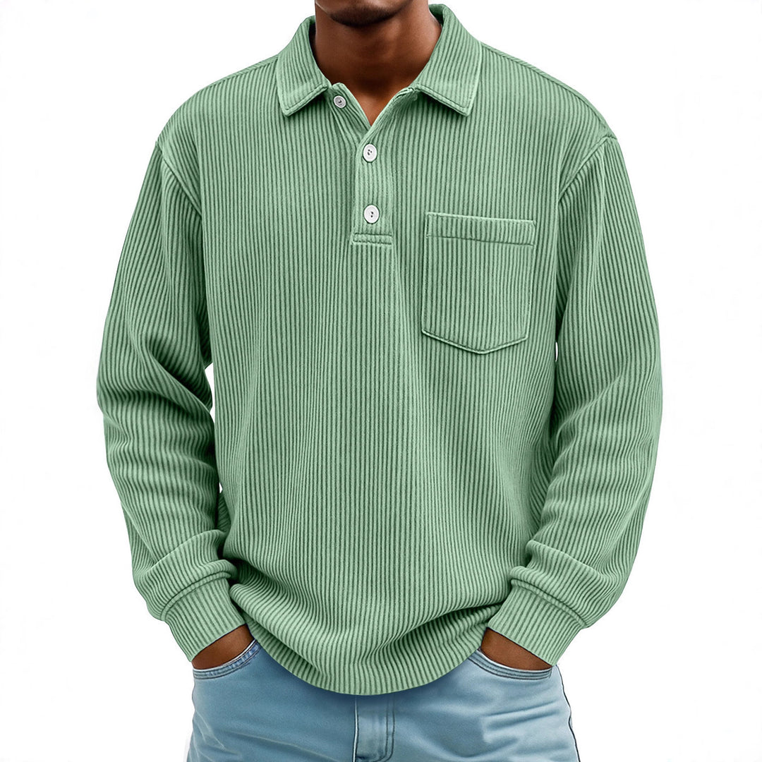 Men's Long Sleeve Casual Polo in Textured Fabric Lune London