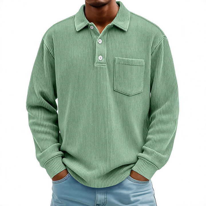 Men's Long Sleeve Casual Polo in Textured Fabric Lune London