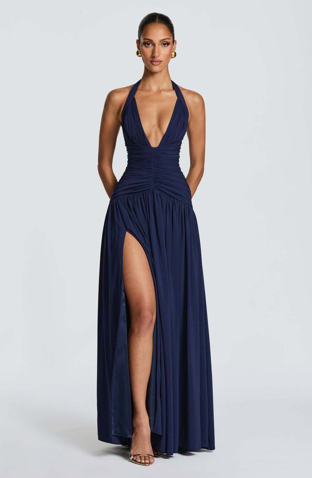 Women's Elegant Maxi Dress with Strapless Neckline and Sophisticated Draping Lune London