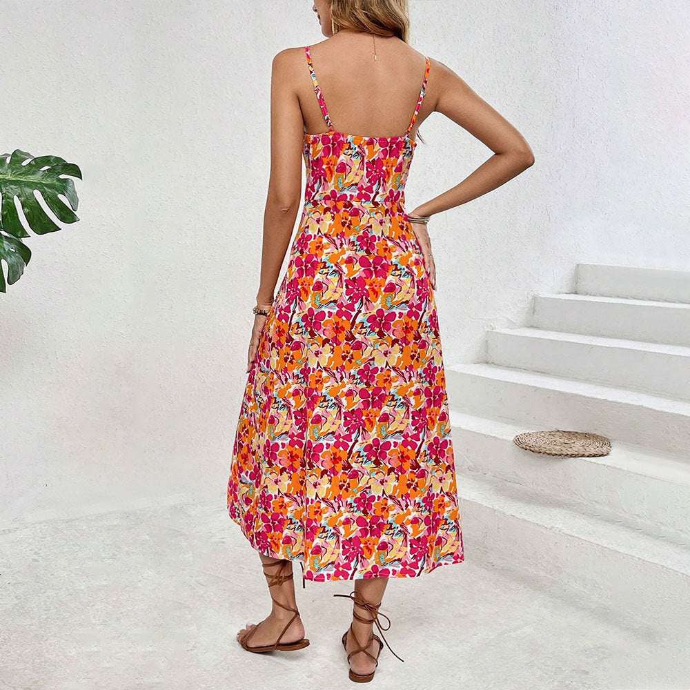 Robe midi florale pour femmes avec fente latérale et bretelles spaghetti Chic & Stil