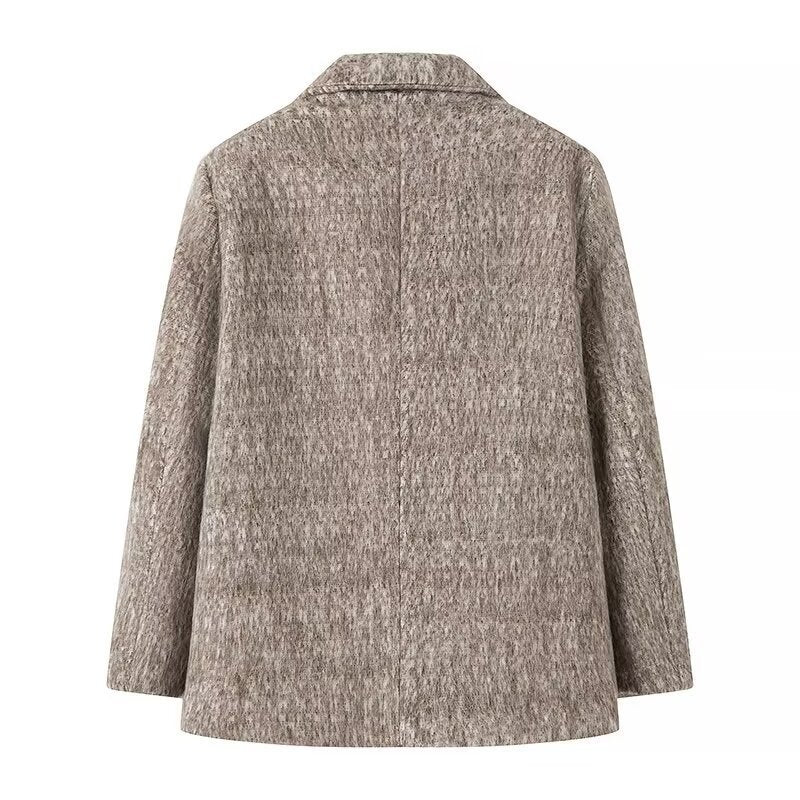 Ladies short blazer coat made of wool blend with bouclé structure and flap pockets Amarae