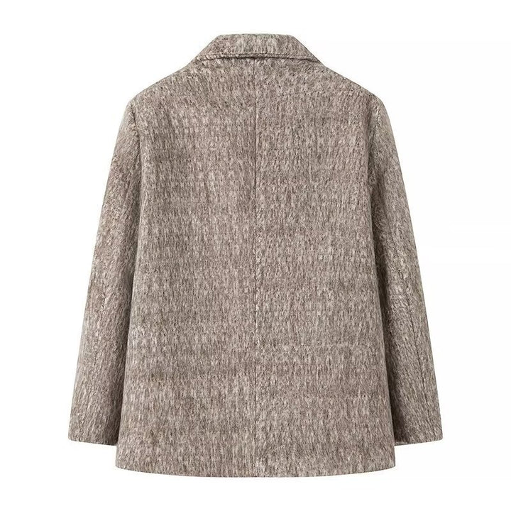 Ladies short blazer coat made of wool blend with bouclé structure and flap pockets Amarae