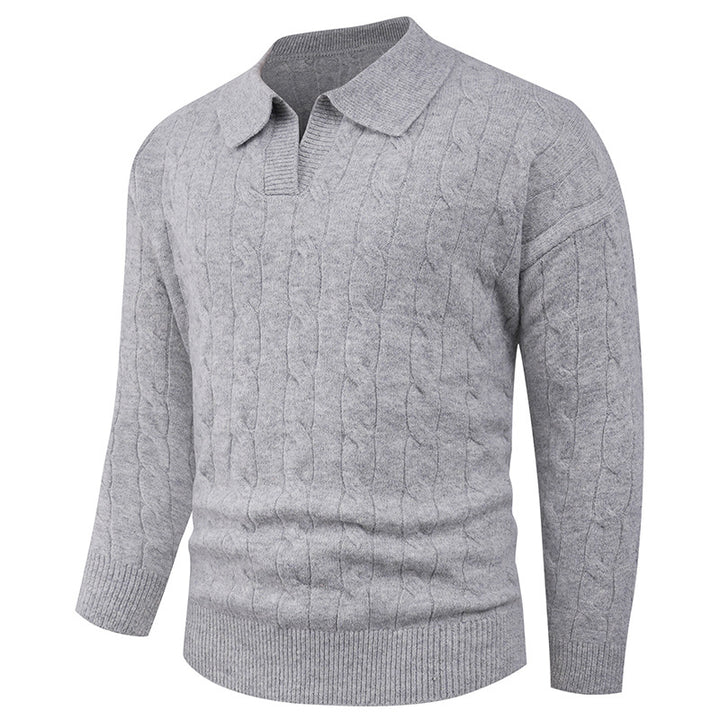 Knit sweater for men with a modern cable pattern and polo collar Lune London