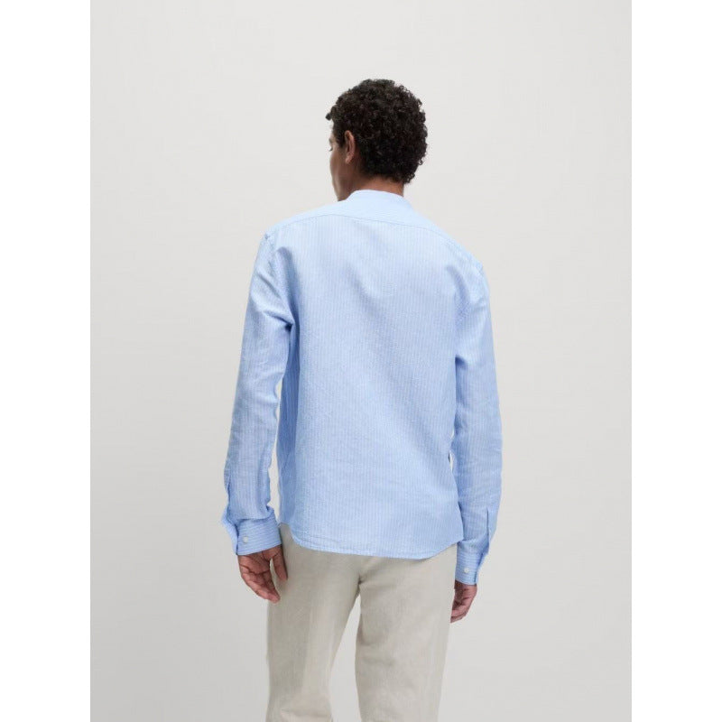 Long sleeve shirt for men with high collar and fine striped pattern Lune London