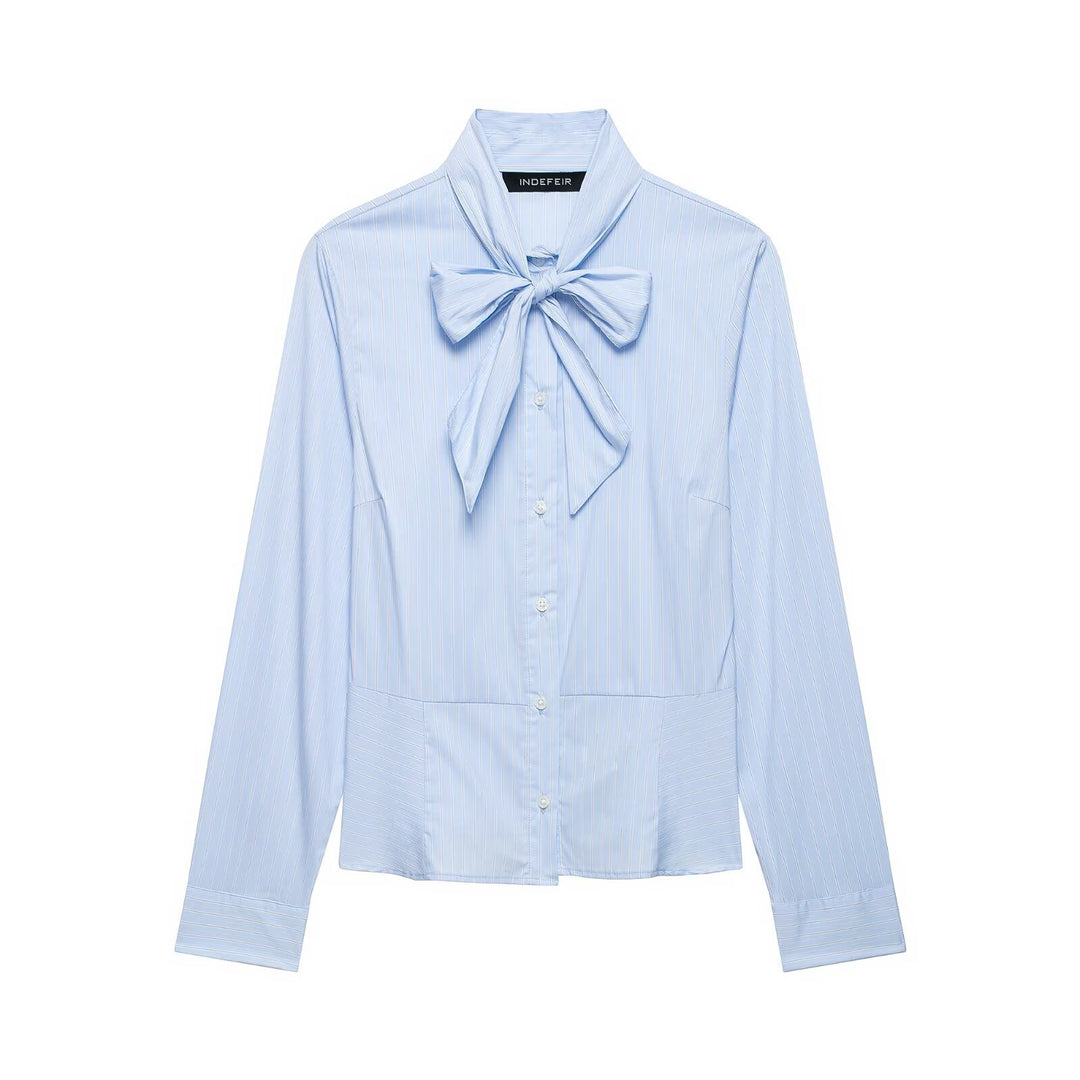 Ladies blouse with bow collar and tailored inset seams Amarae