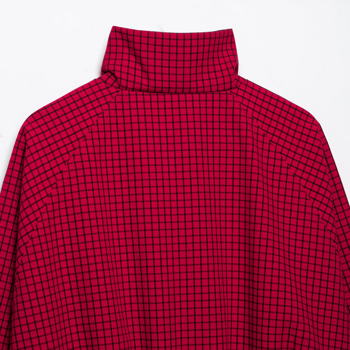 Women Checked Cropped Jacket with Stand-up Collar and Zipper Amarae
