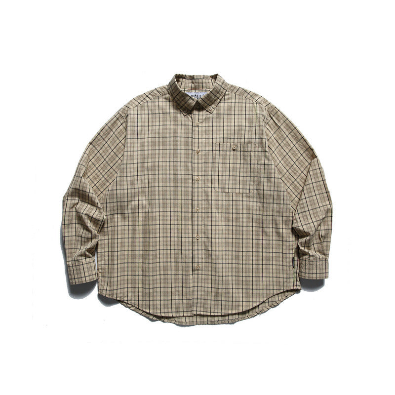 Men's Oversized Checkered Button-Down Shirt with Chest Pocket and Rounded Hem Amarae