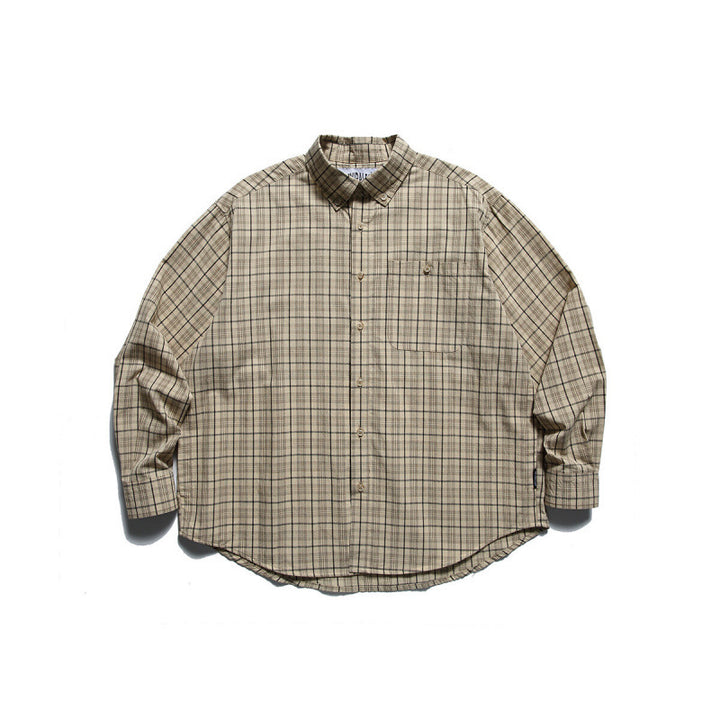 Men's Oversized Checkered Button-Down Shirt with Chest Pocket and Rounded Hem Amarae