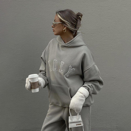 Women oversized hooded sweatshirt in soft cotton blend with an elegant embroidered logo Amarae